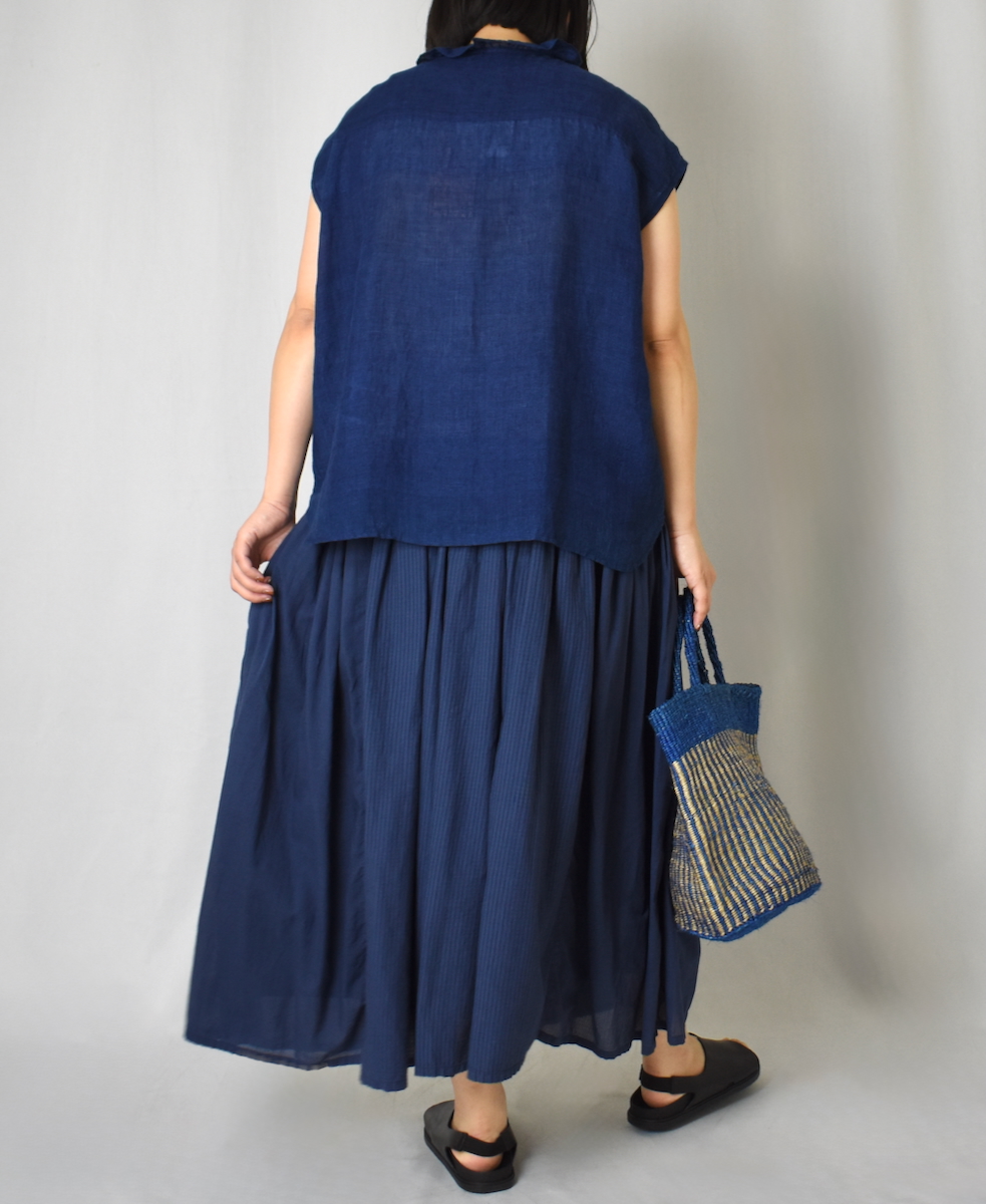 INMDS25121(シャツ) YARN DYE NATURAL INDIGO NO/SL FRILL COLLAR SHIRT
