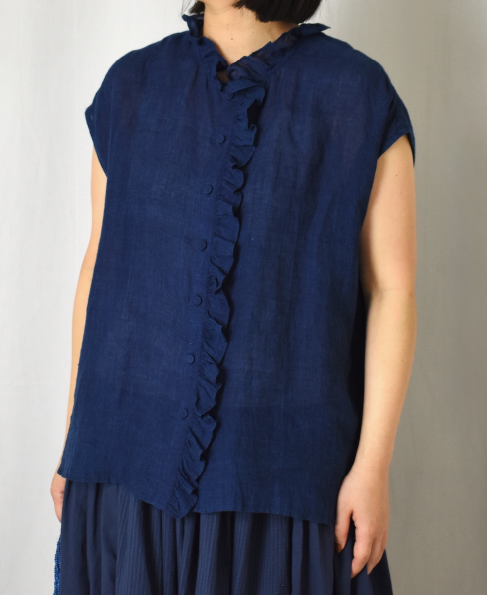 INMDS25121(シャツ) YARN DYE NATURAL INDIGO NO/SL FRILL COLLAR SHIRT