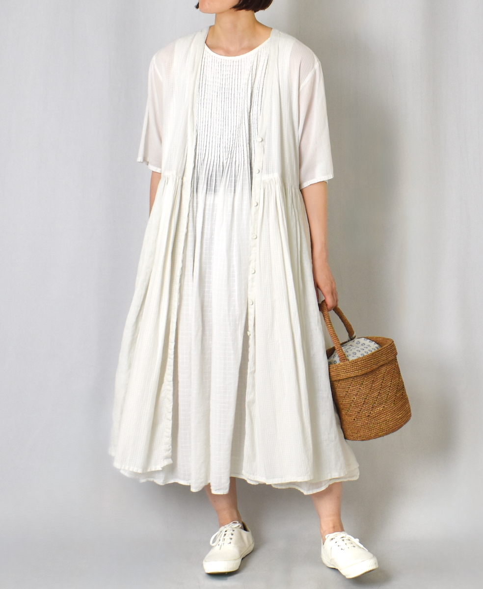 NMDS25255D(ワンピース) 80s ORGANIC DOBIE CHECK(OVERDYE) NO/SL PULLOVER DRESS WITH PINTUCK
