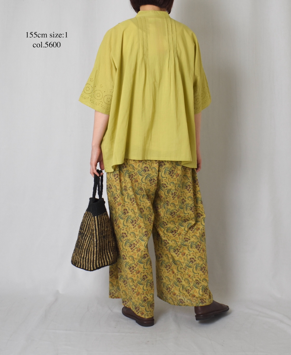 ●INSL24221 (シャツ) 80s VOILE PLAIN WITH CUT WORK LACE BANDED COLLAR PINTUCK SHIRT