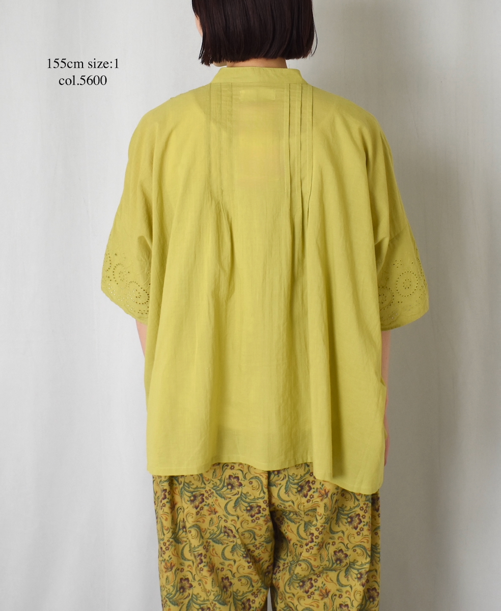 ●INSL24221 (シャツ) 80s VOILE PLAIN WITH CUT WORK LACE BANDED COLLAR PINTUCK SHIRT