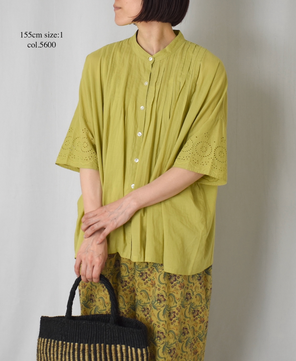 ●INSL24221 (シャツ) 80s VOILE PLAIN WITH CUT WORK LACE BANDED COLLAR PINTUCK SHIRT
