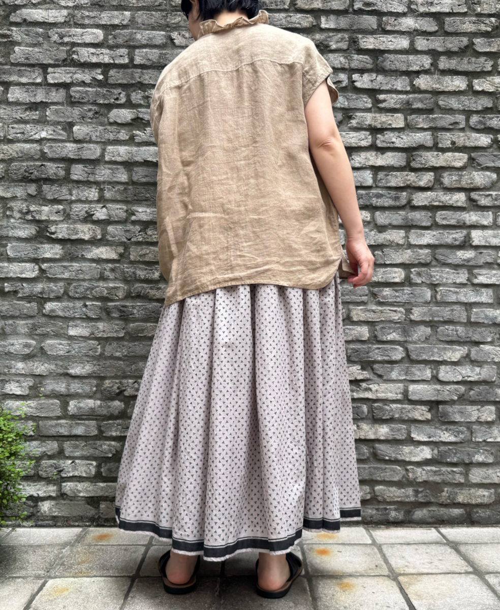 ●INMDS25105(スカート) 80s VOILE TRIANGLE BLOCK PRINT GATHERED SKIRT