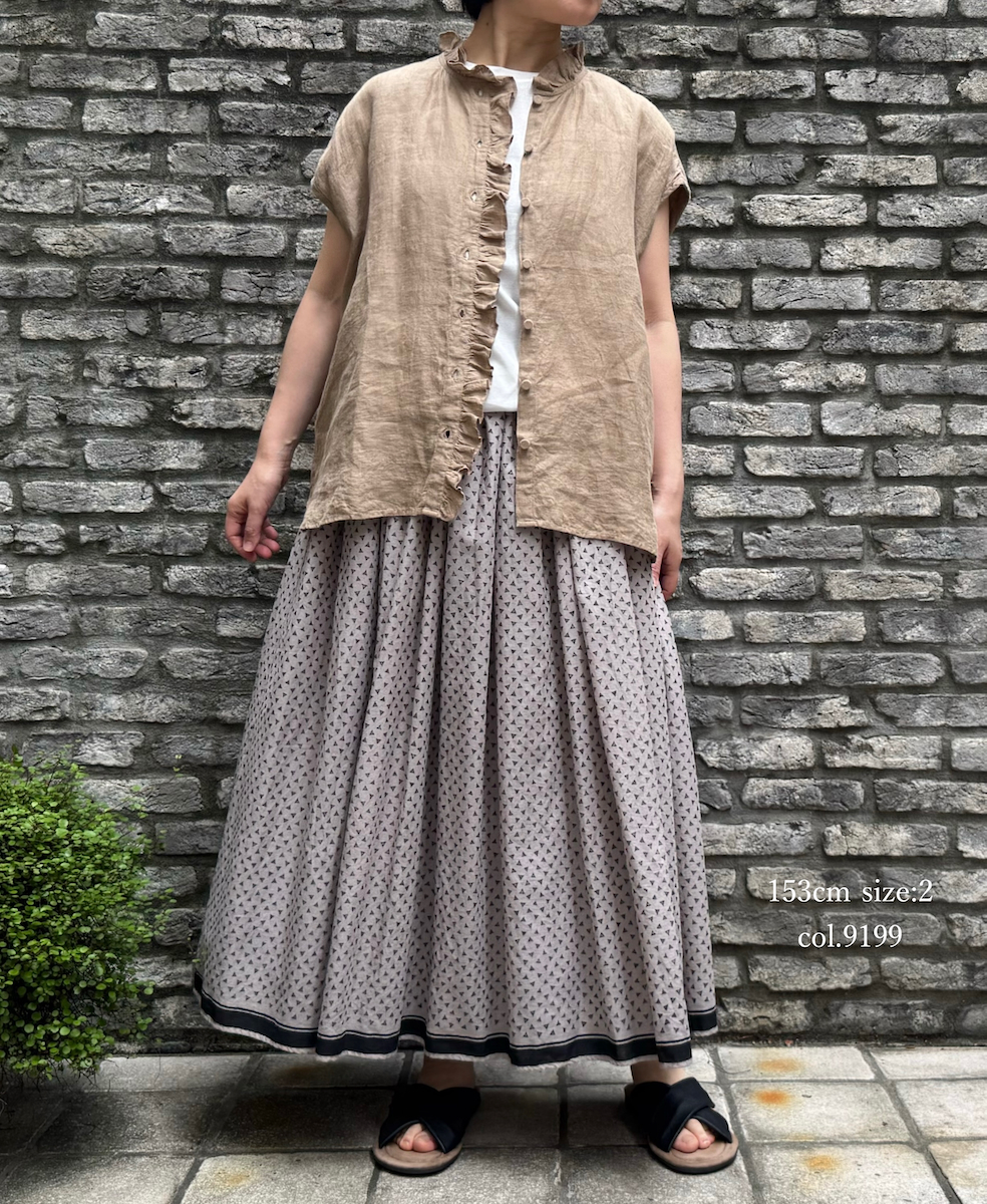 ●INMDS25105(スカート) 80s VOILE TRIANGLE BLOCK PRINT GATHERED SKIRT