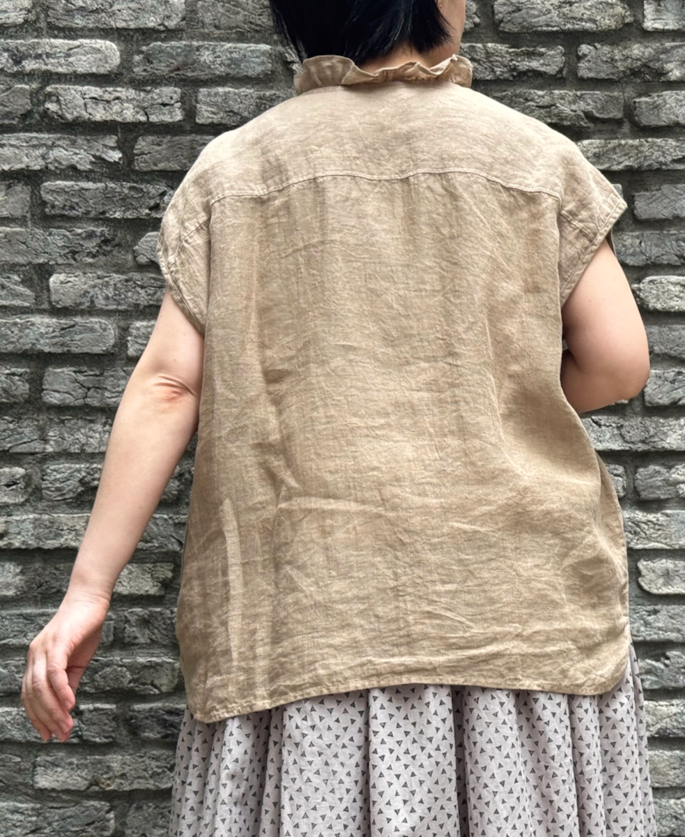 ●INMDS25005(シャツ)YARN DYE AUTO LOOM 60s LINEN PLAIN NO/SL FRILL COLLAR SHIRT