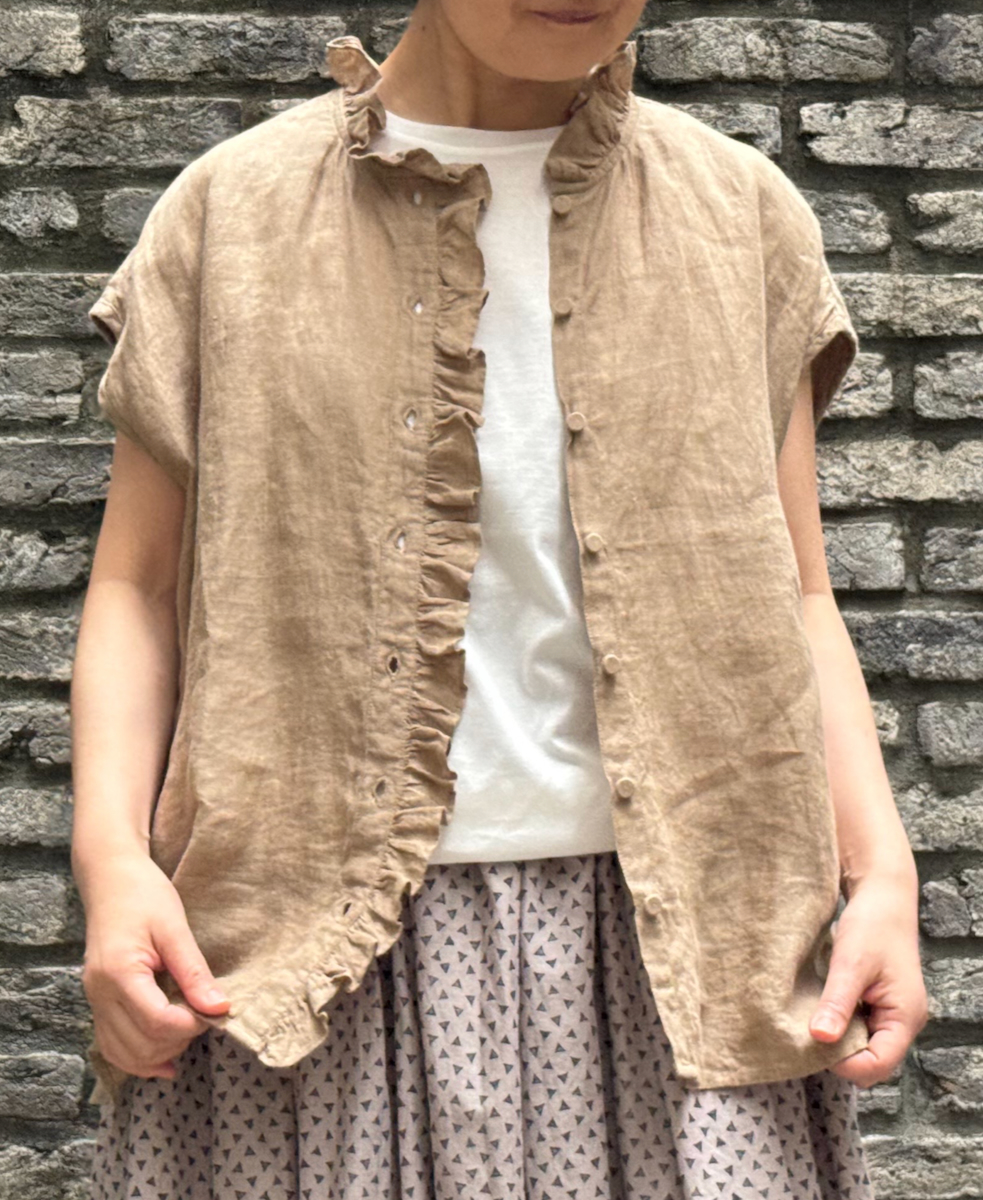 ●INMDS25005(シャツ)YARN DYE AUTO LOOM 60s LINEN PLAIN NO/SL FRILL COLLAR SHIRT