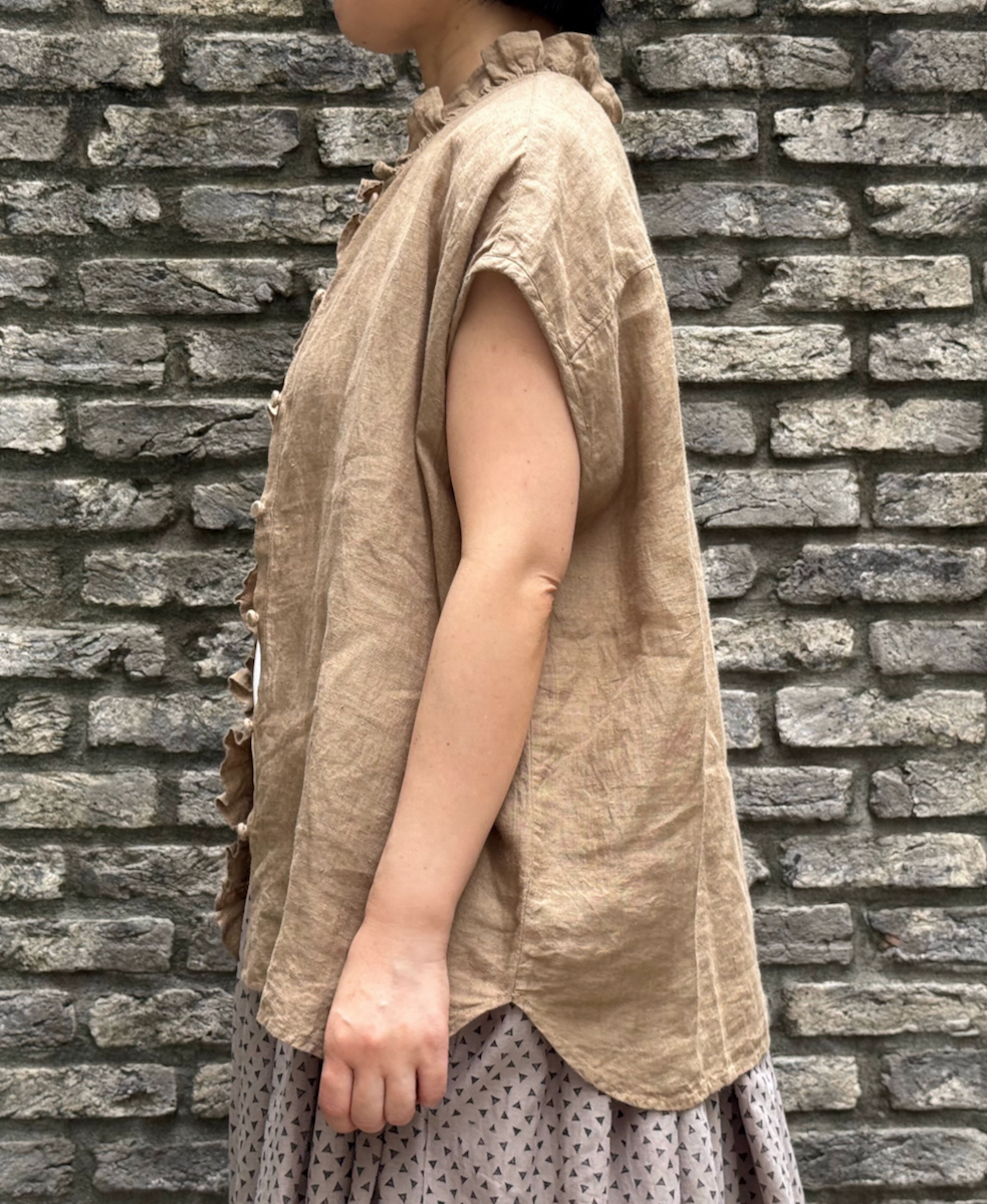 ●INMDS25005(シャツ)YARN DYE AUTO LOOM 60s LINEN PLAIN NO/SL FRILL COLLAR SHIRT