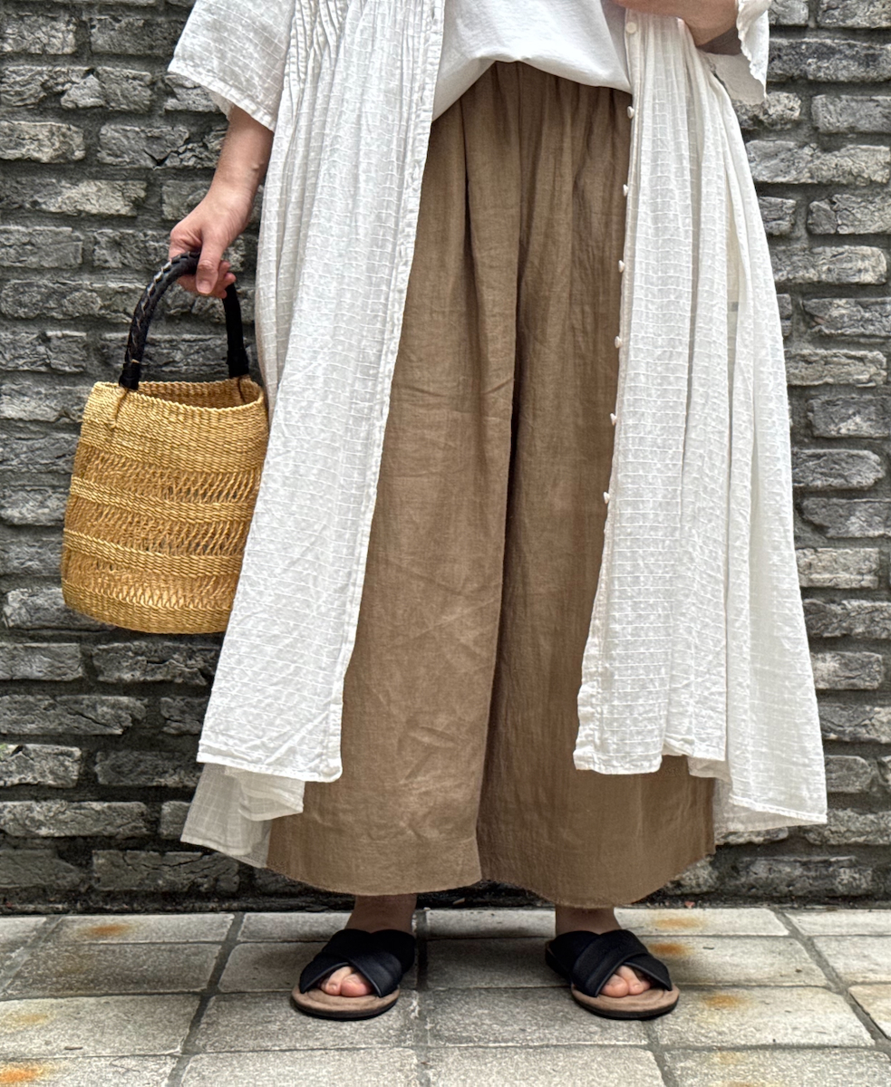 ●NMDS25254D(ワンピース) 80s ORGANIC DOBIE CHECK(OVERDYE) BANDED COLLAR MAXI DRESS WITH PINTUCK