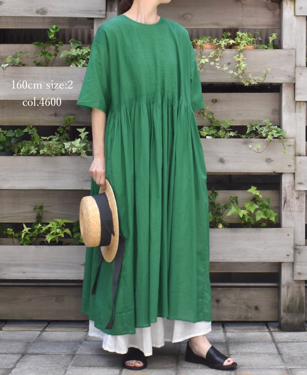 NMDS25223(ワンピース) 80s ORGANIC VOILE PLAIN CREW-NECK P/O DRESS WITH MINI PINTUCK