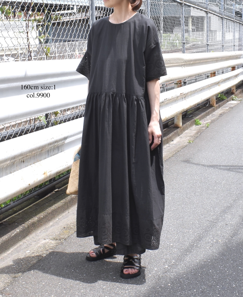 ●INSL25222 (ワンピース) 80s VOILE PLAIN WITH CUT WORK LACE CREW-NECK PULLOVER DRESS