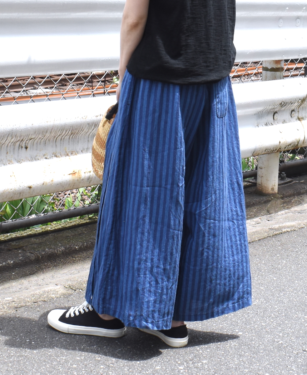NAM2411LSW(キュロットスカート) LINEN STRIPE(WASH) WRAP CULOTTES WITH SEAM POCKET