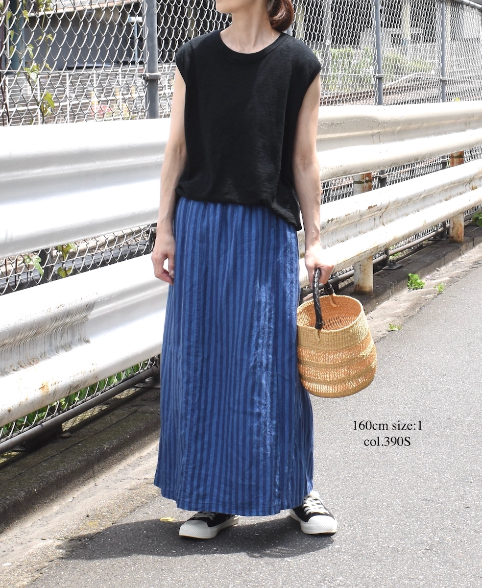 NAM2411LSW(キュロットスカート) LINEN STRIPE(WASH) WRAP CULOTTES WITH SEAM POCKET