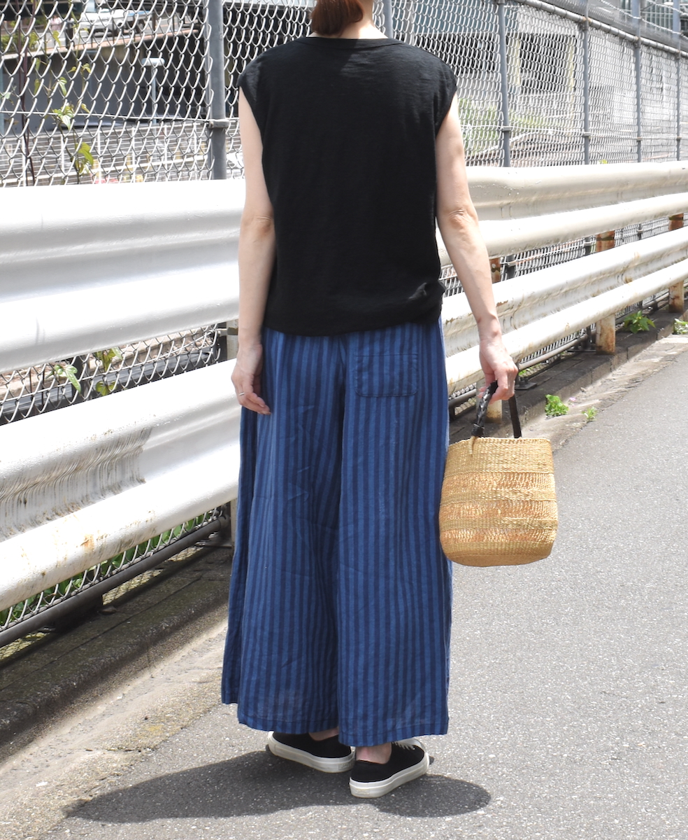 NAM2411LSW(キュロットスカート) LINEN STRIPE(WASH) WRAP CULOTTES WITH SEAM POCKET