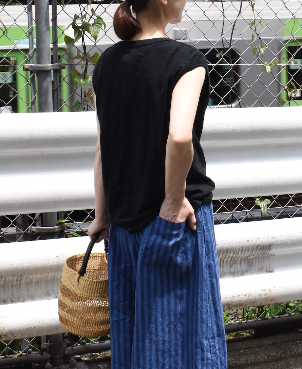 NAM2411LSW(キュロットスカート) LINEN STRIPE(WASH) WRAP CULOTTES WITH SEAM POCKET