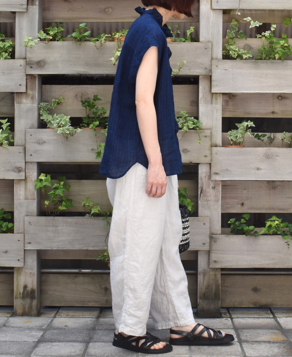 INMDS25121(シャツ) YARN DYE NATURAL INDIGO NO/SL FRILL COLLAR SHIRT