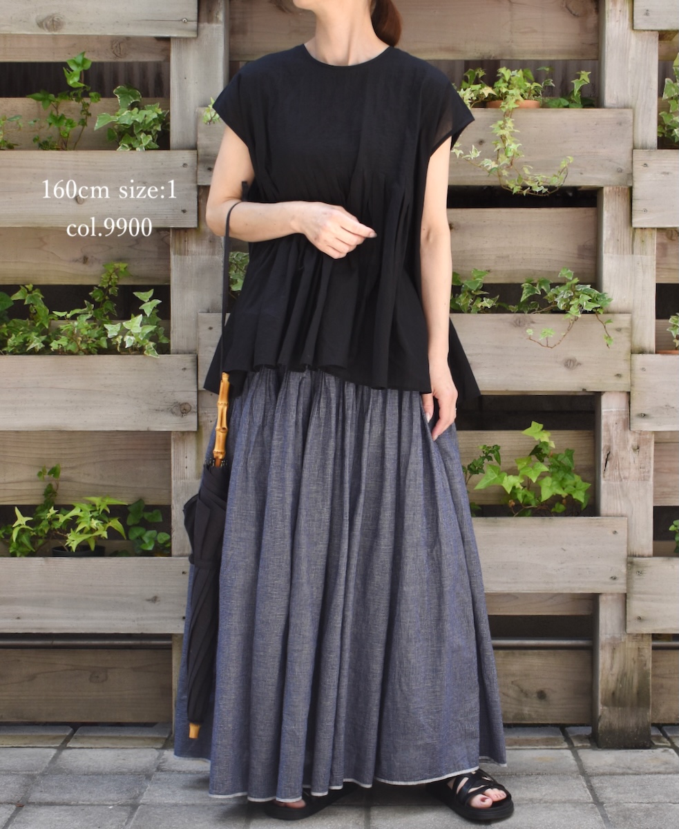 NMDS25222(シャツ) 80s ORGANIC VOILE PLAIN CREW-NECK F/SLEEVE SHIRT WITH INVERTED PLEAT