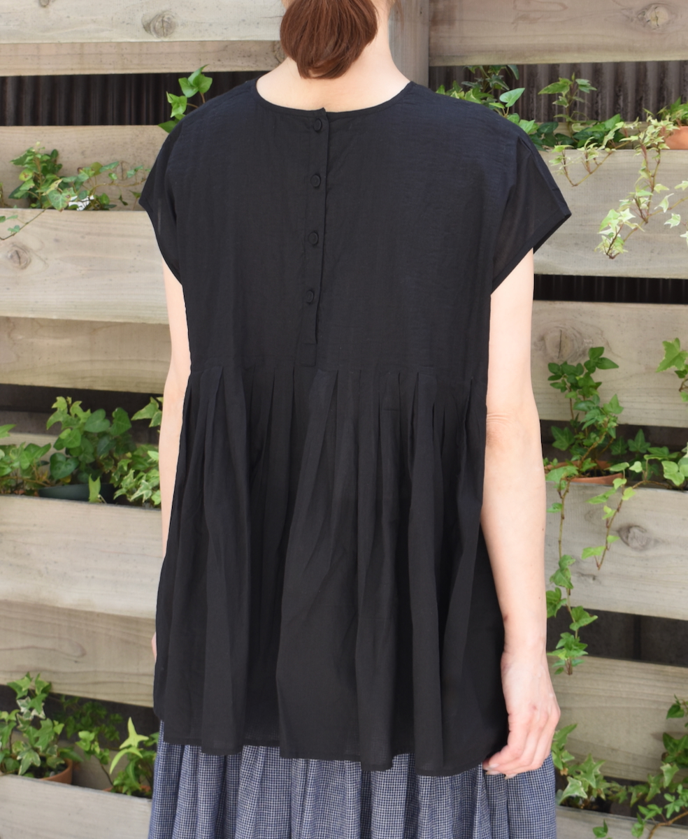 NMDS25222(シャツ) 80s ORGANIC VOILE PLAIN CREW-NECK F/SLEEVE SHIRT WITH INVERTED PLEAT