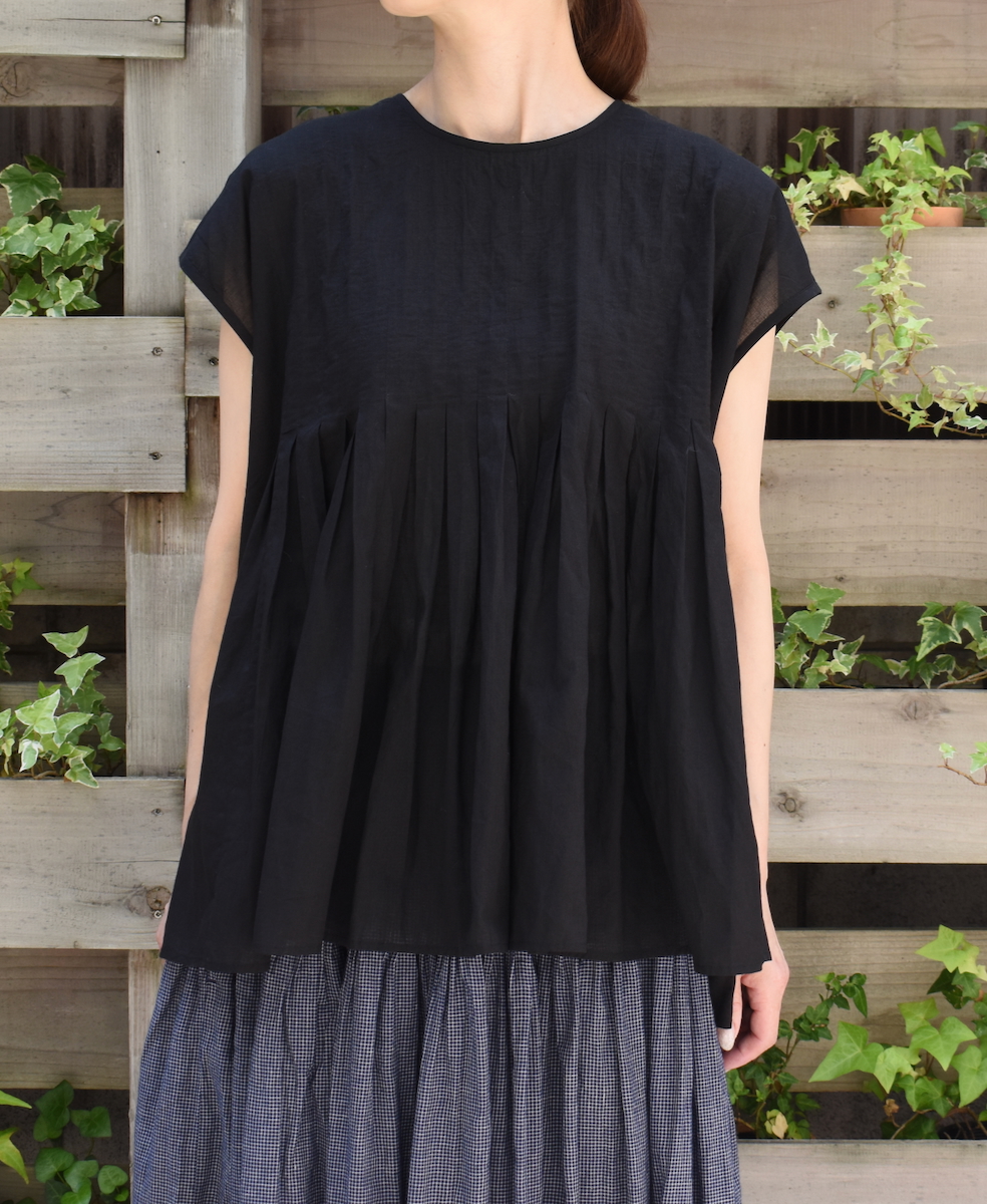 NMDS25222(シャツ) 80s ORGANIC VOILE PLAIN CREW-NECK F/SLEEVE SHIRT WITH INVERTED PLEAT