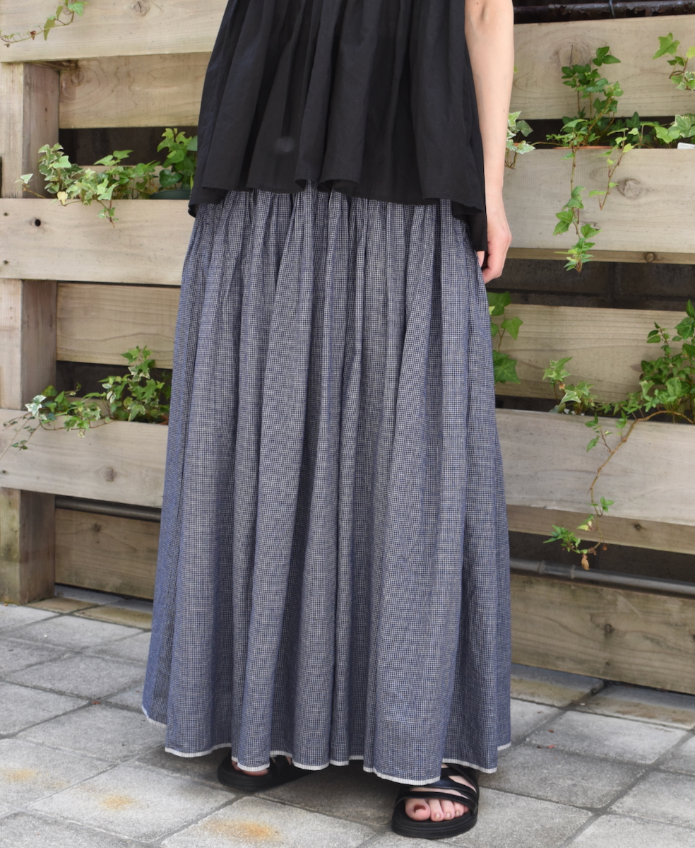 INMDS25055(スカート) HANDWOVEN COTTON SINGLE CHECK FLARED SKIRT WITH PINTUCK