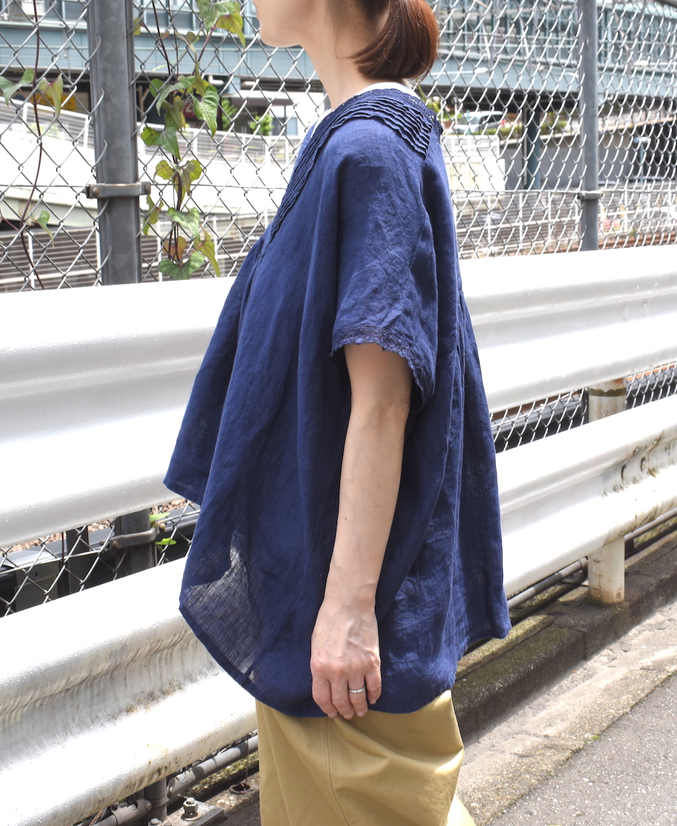 INSL25201(プルオーバー) 60s LINEN PLAIN FRENCH/SL V-NECK PULLOVER WITH PINTUCK