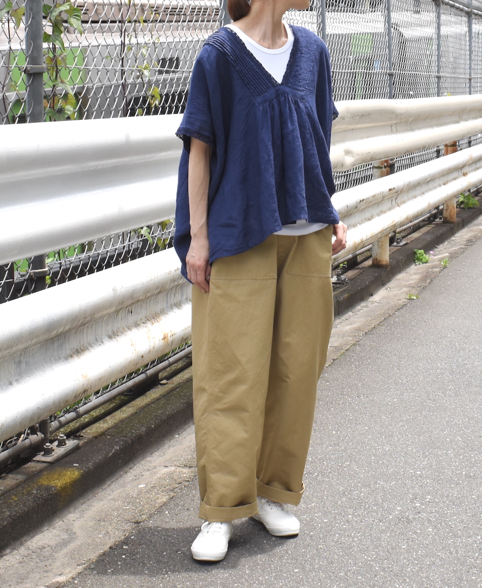 INSL25201(プルオーバー) 60s LINEN PLAIN FRENCH/SL V-NECK PULLOVER WITH PINTUCK