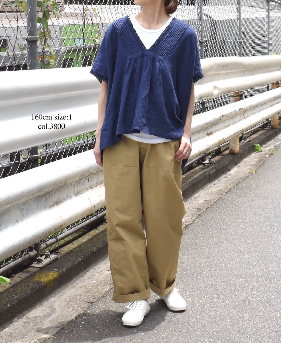 INSL25201(プルオーバー) 60s LINEN PLAIN FRENCH/SL V-NECK PULLOVER WITH PINTUCK