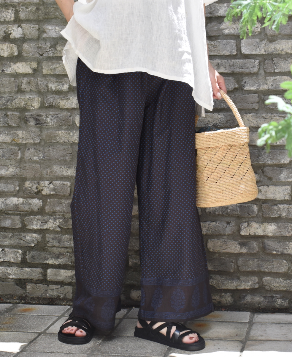 NMDS25265(パンツ) 80s VOIL DOT&TREE BLOCK PRINT EASY PANTS