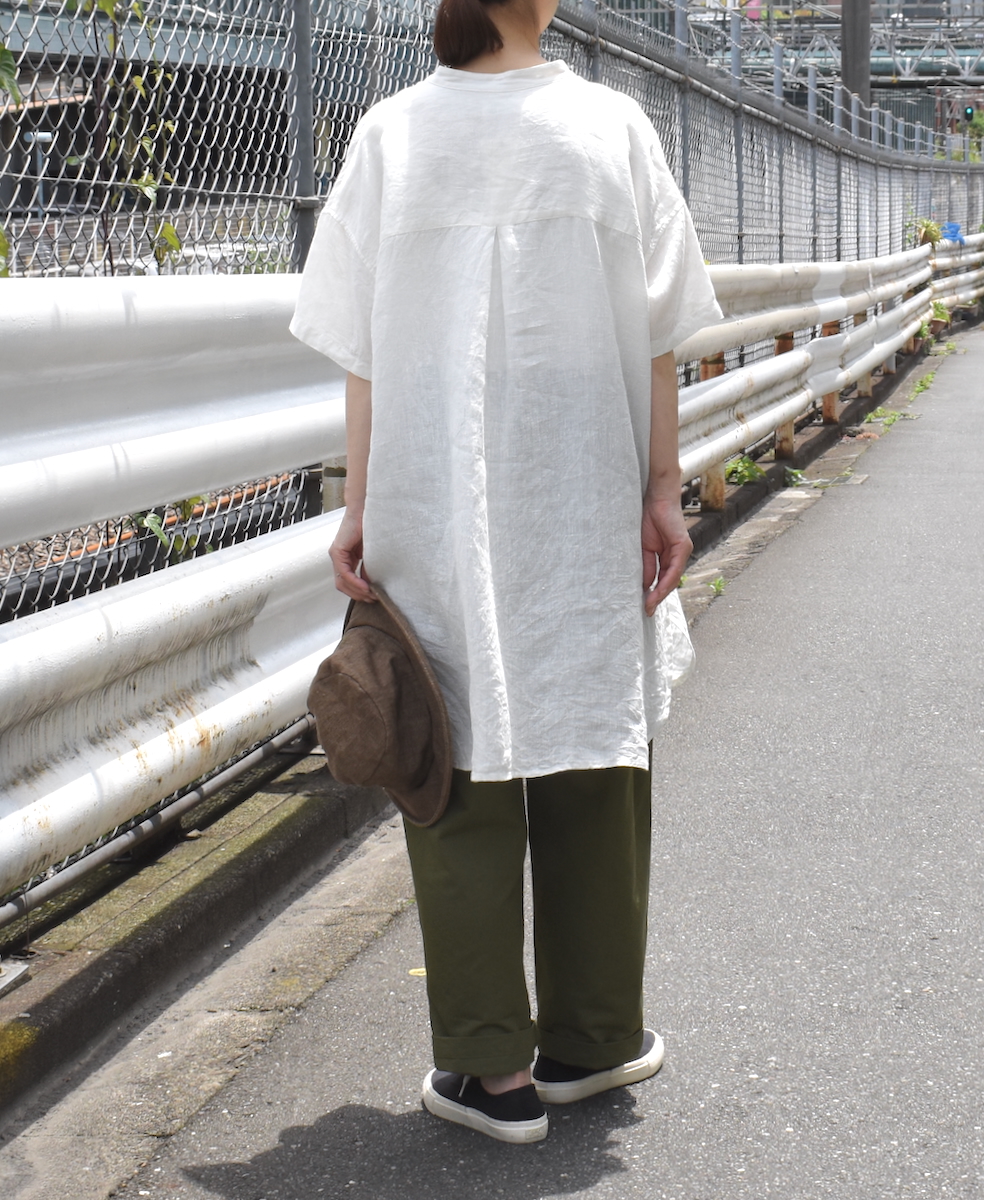INSL25202(チュニック) 60s LINEN PLAIN BANDED COLLAR 3/4SL TUNIC