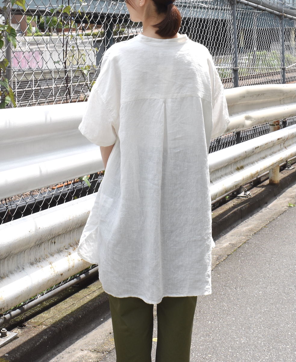 INSL25202(チュニック) 60s LINEN PLAIN BANDED COLLAR 3/4SL TUNIC