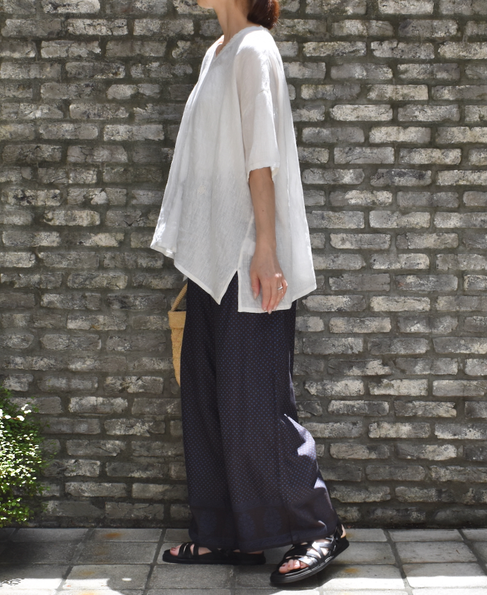 NMDS25243(プルオーバー) 80s POWER LOOM LINEN PLAIN V-NECK LACE S/SL PULLOVER