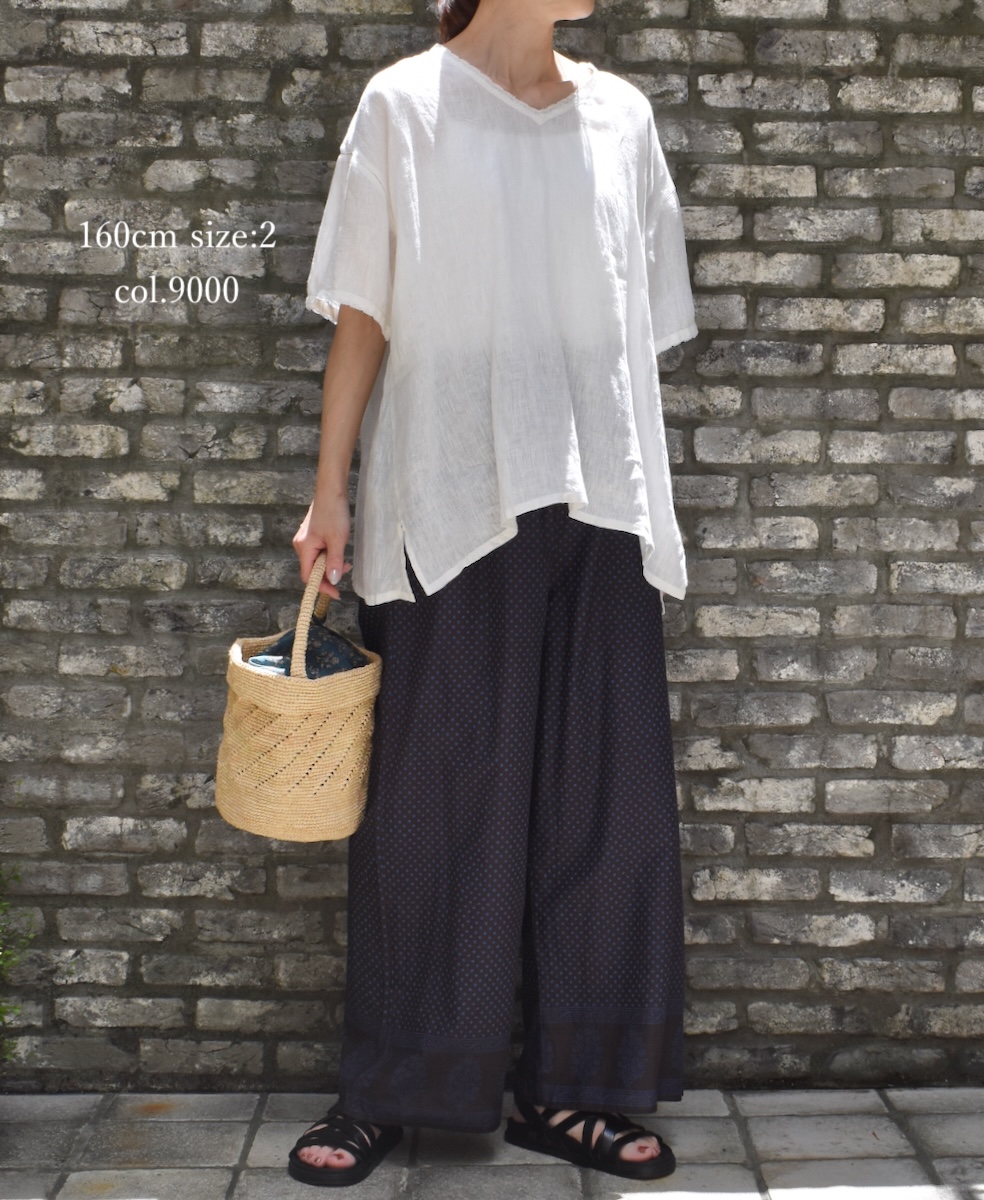 NMDS25243(プルオーバー) 80s POWER LOOM LINEN PLAIN V-NECK LACE S/SL PULLOVER