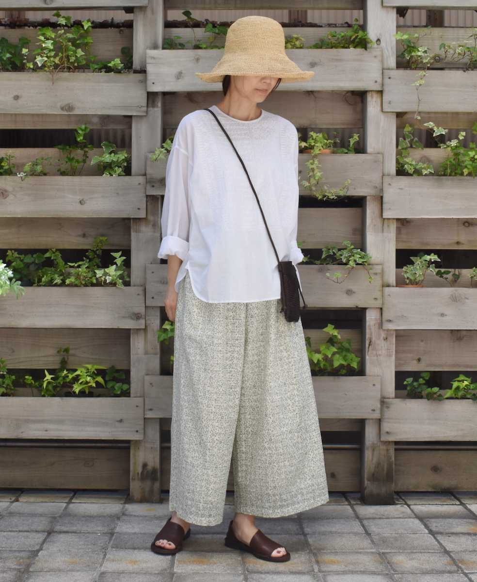 INMDS25095(パンツ) POWER LOOM COTTON DOBIE CHECK ARABESQUE SCREEN PRINT EASY PANTS