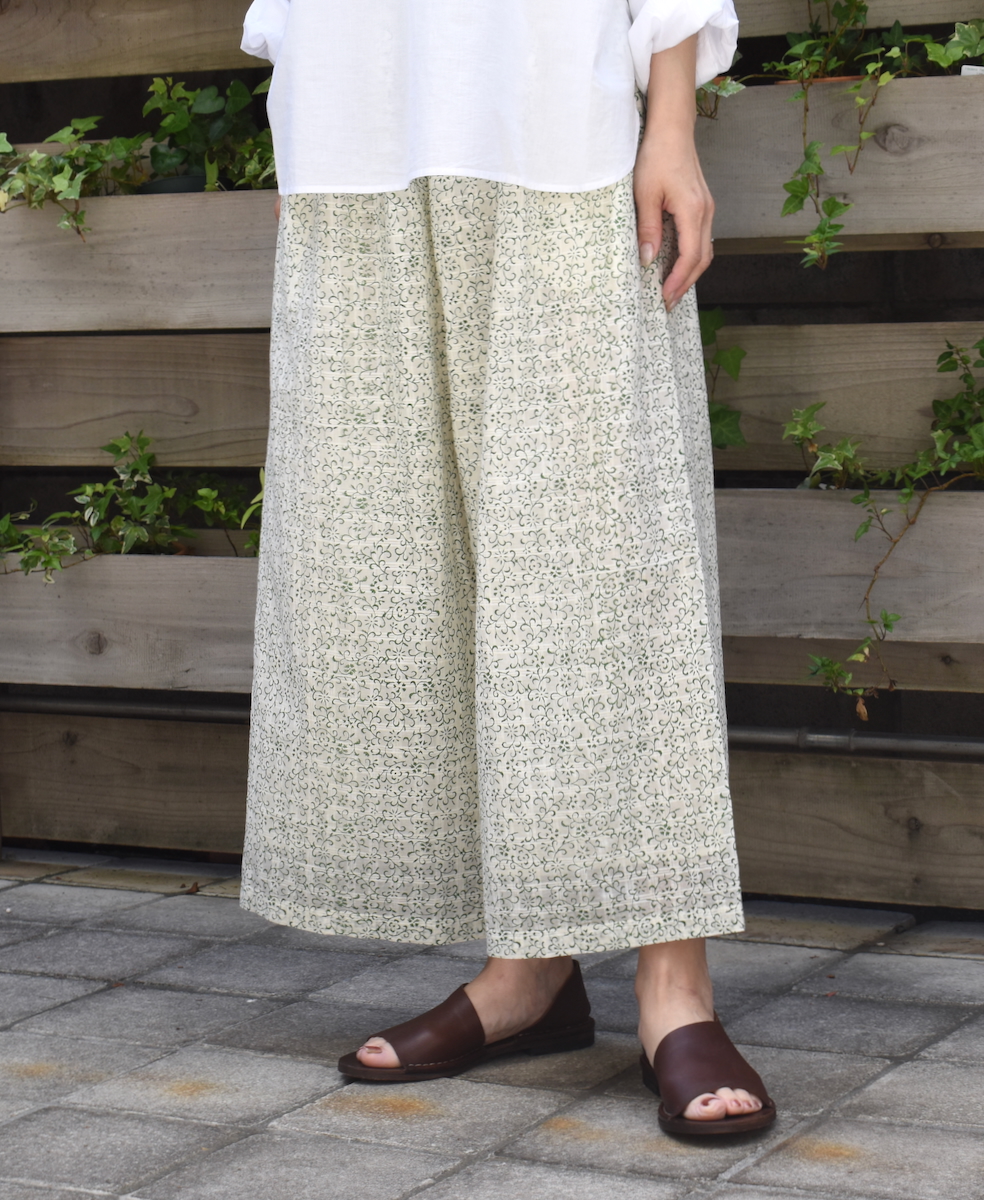 INMDS25095(パンツ) POWER LOOM COTTON DOBIE CHECK ARABESQUE SCREEN PRINT EASY PANTS