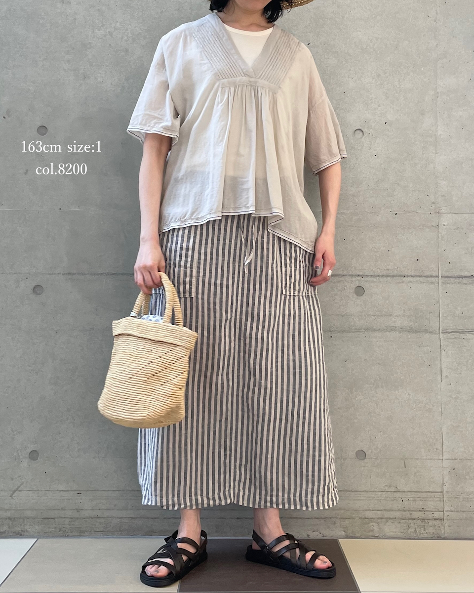●NSL25022(シャツ) SUPER FINE VOILE WITH SELVEGE V-NECK PINTUCK SHORT/SL SHIRT