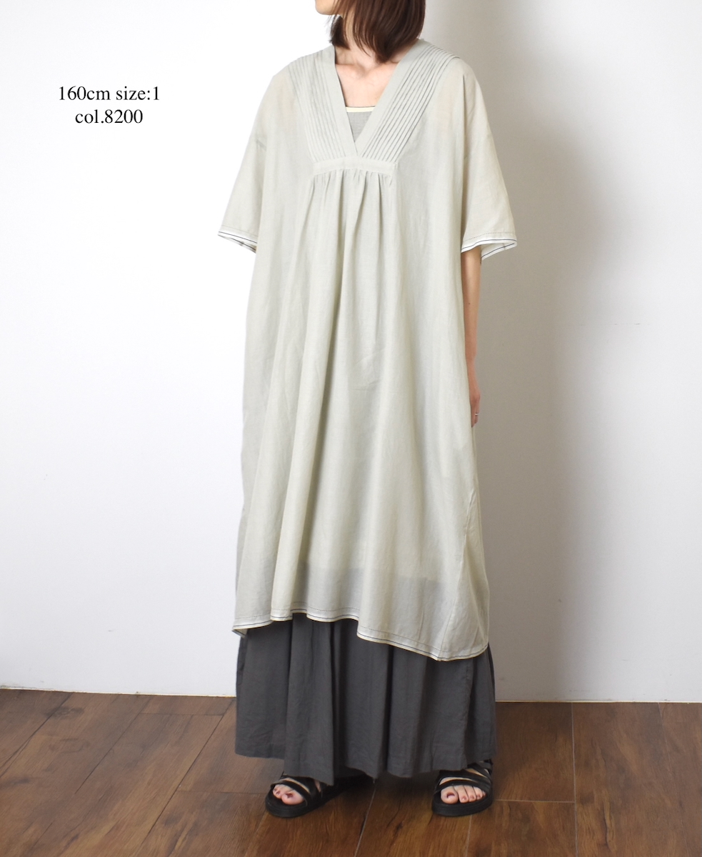 ●NSL25023(ワンピース) SUPER FINE VOILE WITH SELVEGE V-NECK PINTUCK SHORT/SL DRESS