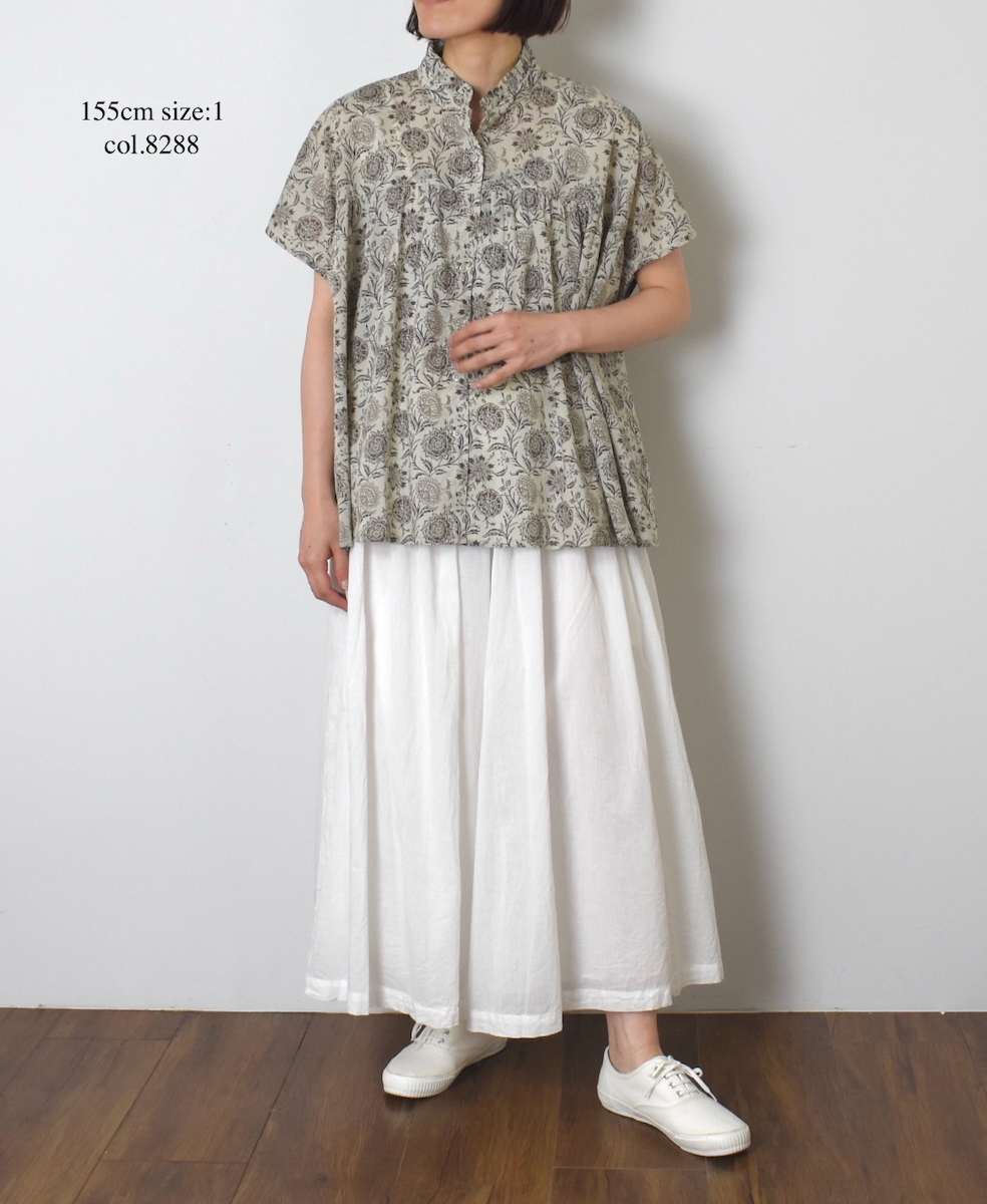 ●NSL25081(シャツ) 80s VOILE TWO TONE FLOWER PRINT FRILL COLLAR FRENCH/SL SHIRTS