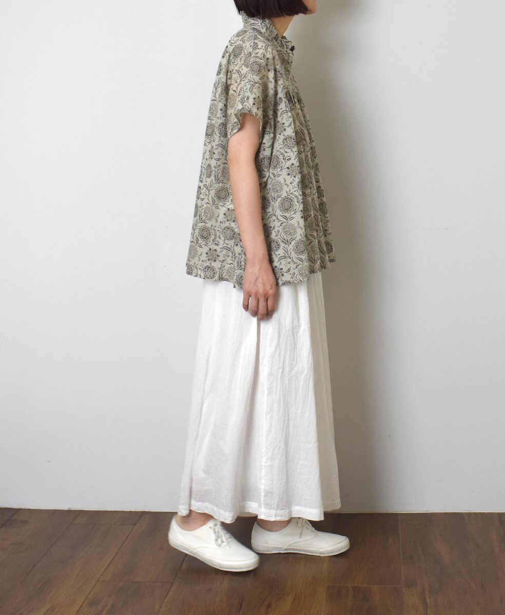 ●NSL25081(シャツ) 80s VOILE TWO TONE FLOWER PRINT FRILL COLLAR FRENCH/SL SHIRTS