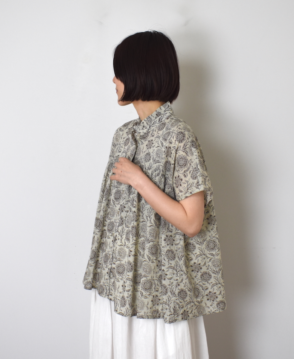 ●NSL25081(シャツ) 80s VOILE TWO TONE FLOWER PRINT FRILL COLLAR FRENCH/SL SHIRTS