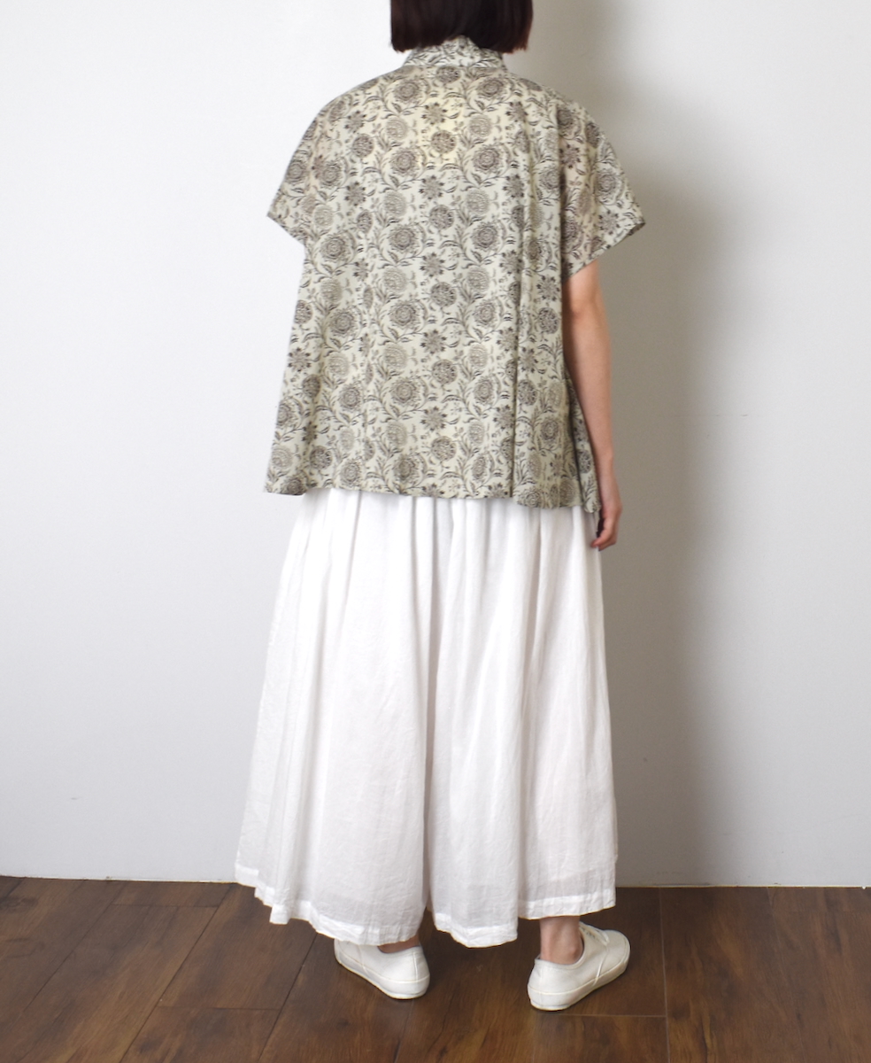 ●NSL25081(シャツ) 80s VOILE TWO TONE FLOWER PRINT FRILL COLLAR FRENCH/SL SHIRTS