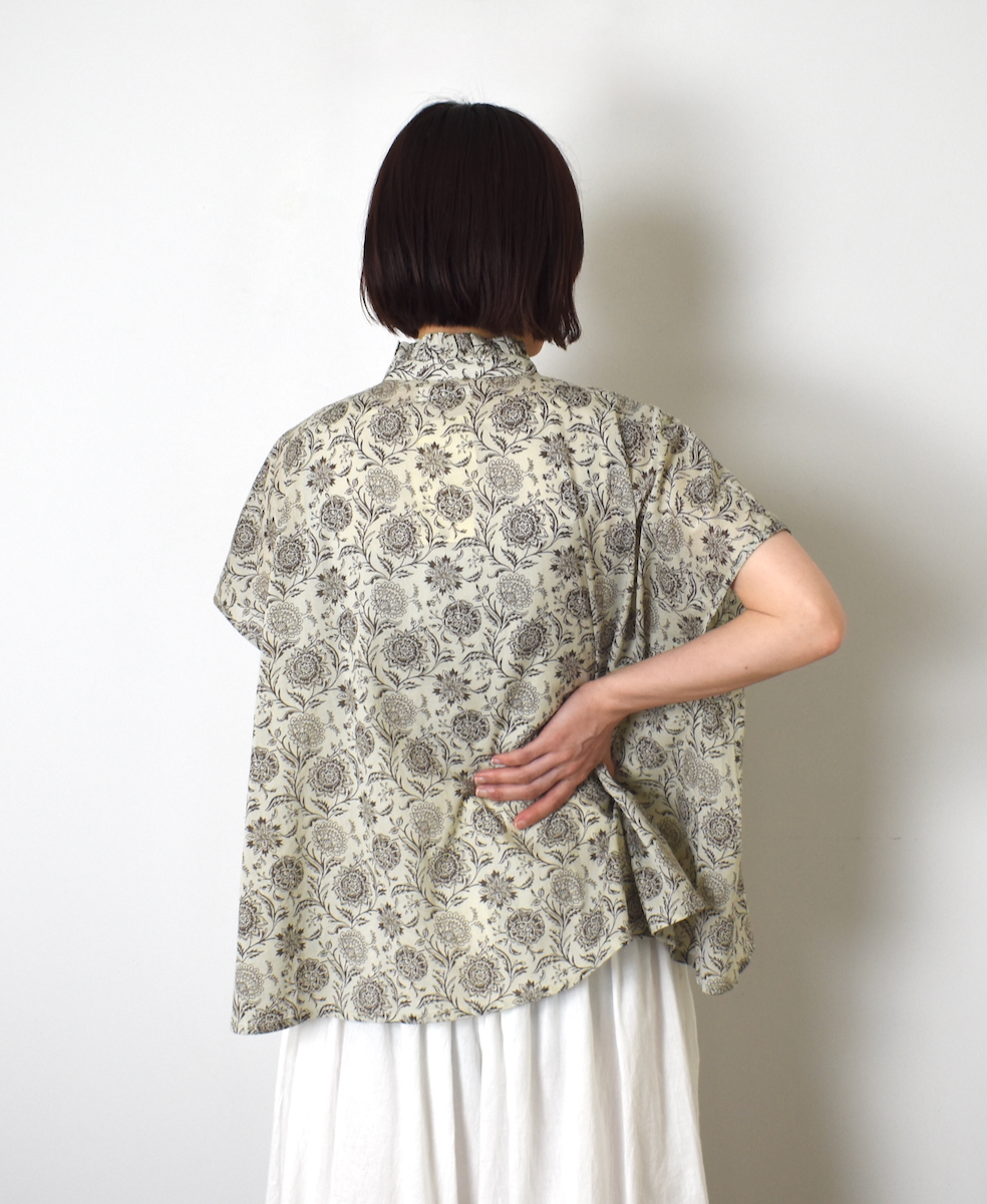 ●NSL25081(シャツ) 80s VOILE TWO TONE FLOWER PRINT FRILL COLLAR FRENCH/SL SHIRTS