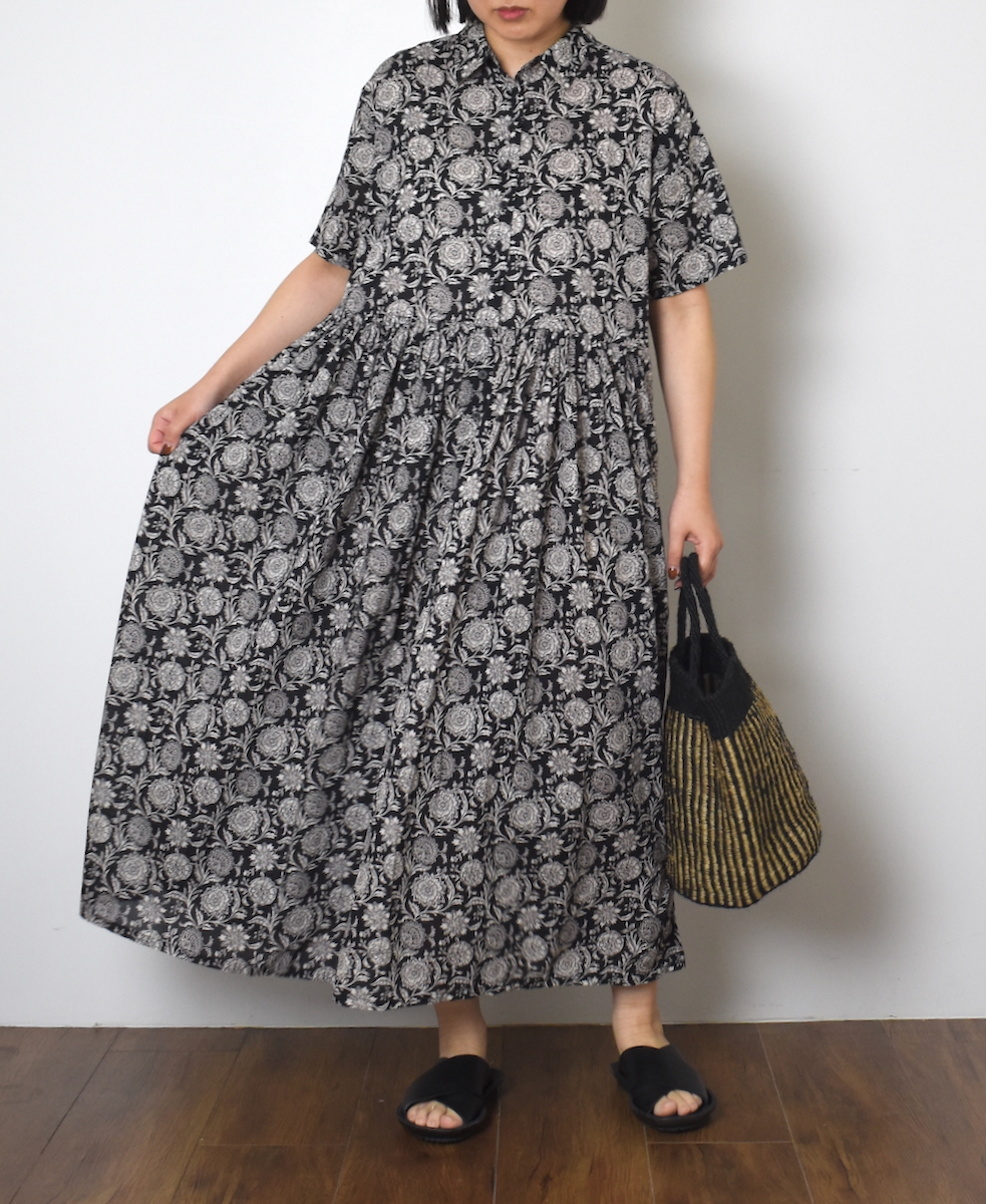 ●NSL25084(ワンピース) 80s VOILE TWO TONE FLOWER PRINT REGULAR COLLAR S/SL DRESS