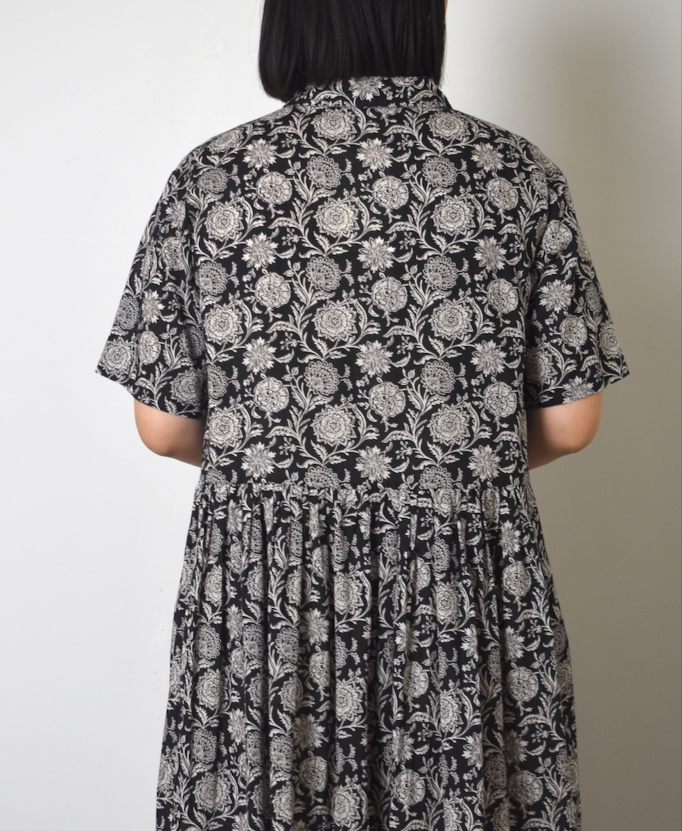 ●NSL25084(ワンピース) 80s VOILE TWO TONE FLOWER PRINT REGULAR COLLAR S/SL DRESS