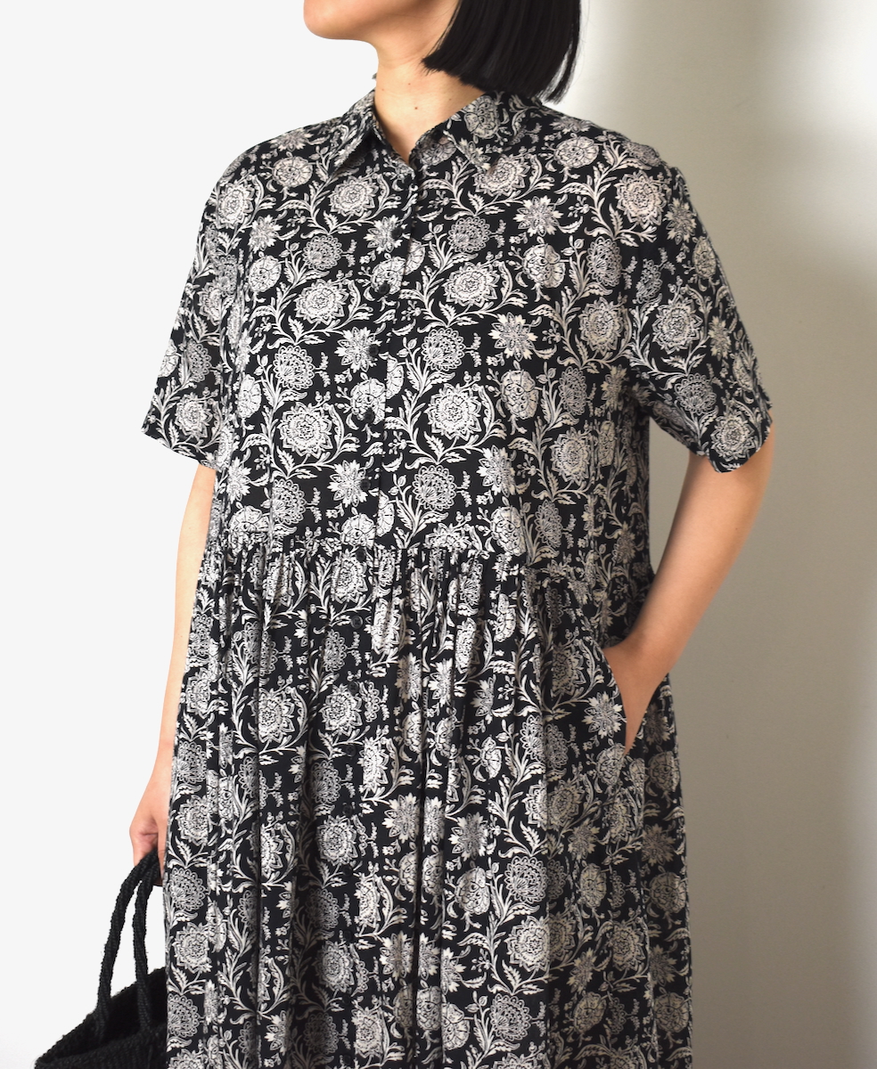 ●NSL25084(ワンピース) 80s VOILE TWO TONE FLOWER PRINT REGULAR COLLAR S/SL DRESS