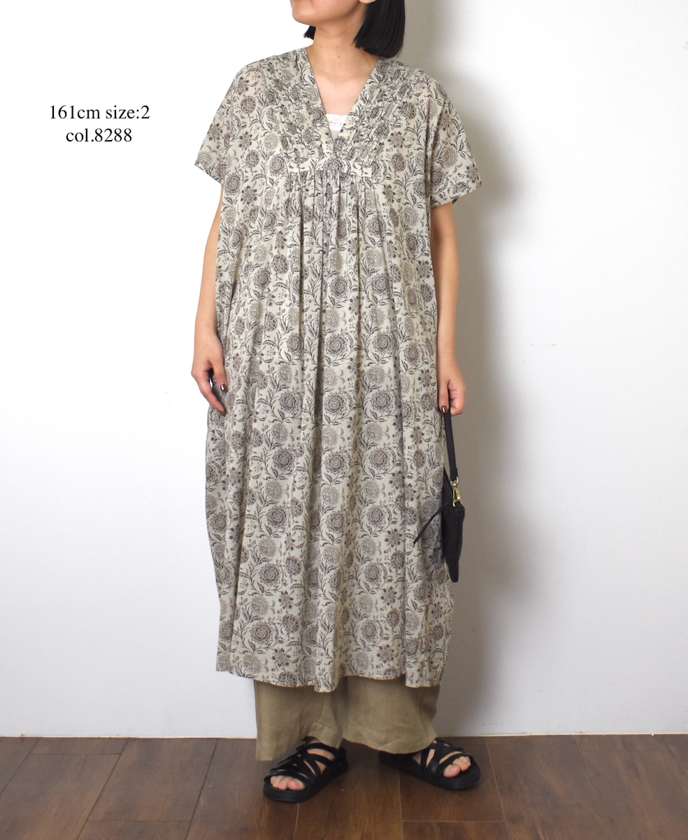 ●NSL25083(ワンピース) 80s VOILE TWO TONE FLOWER PRINT V-NECK FRENCH/SL DRESS