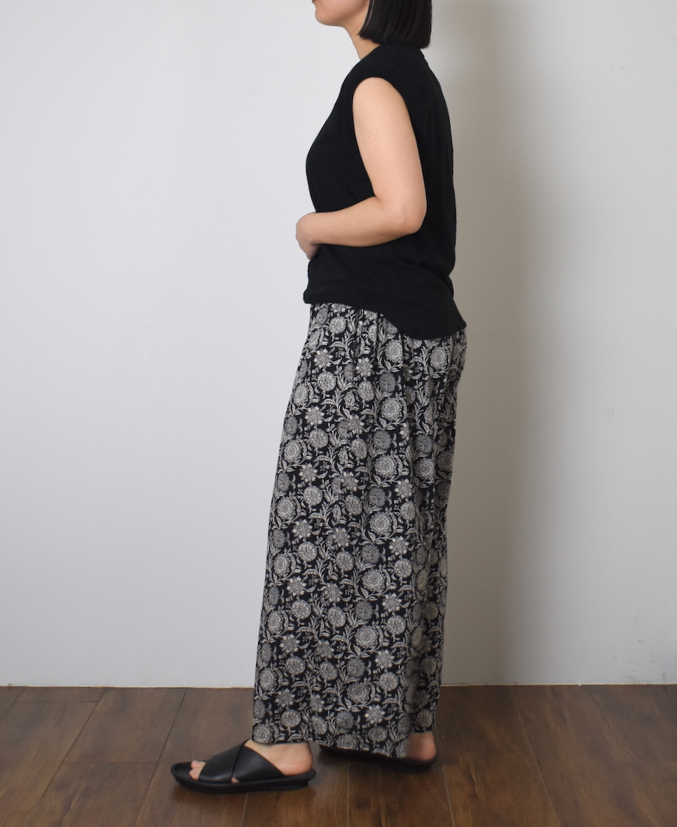 ●NSL25086(パンツ) 80s VOILE TWO TONE FLOWER PRINT WIDE EASY PANTS