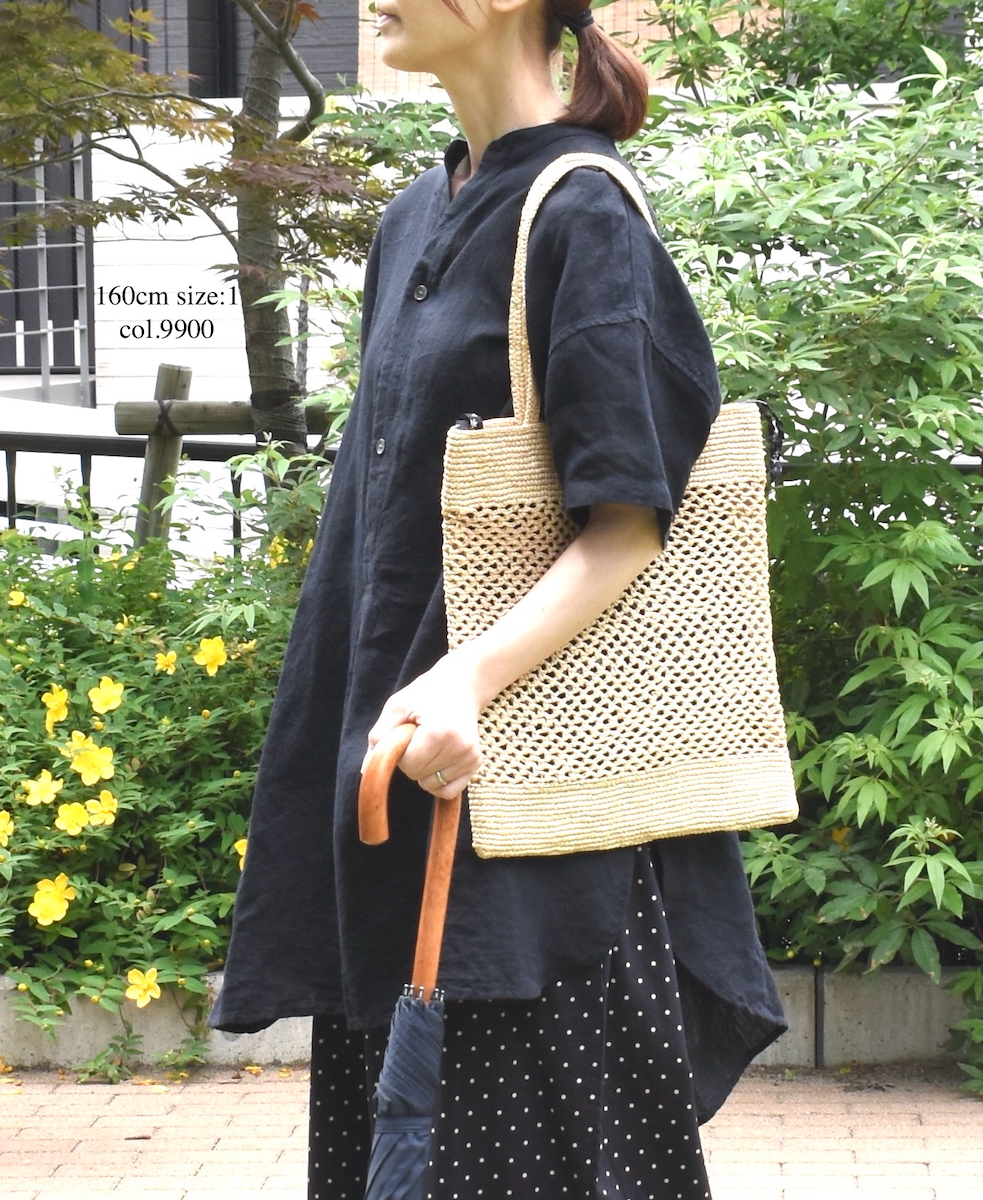 INSL25202(チュニック) 60s LINEN PLAIN BANDED COLLAR 3/4SL TUNIC