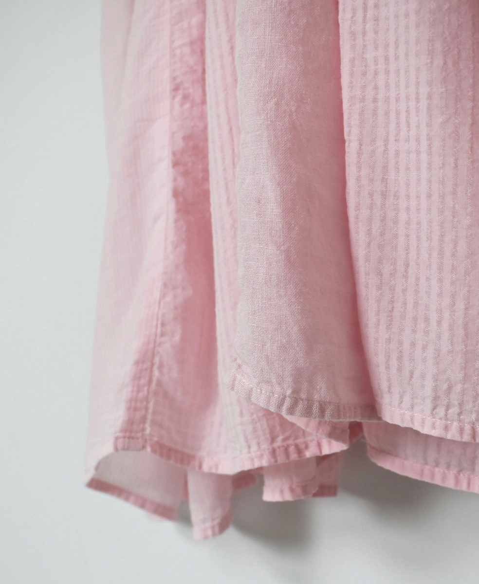 ●NMDS25232D(ワンピース) COTTON&LINEN PATCHWORK(OVERDYE) CREW-NECK S/SL SHIRT DRESS WITH MINI PINTUCK