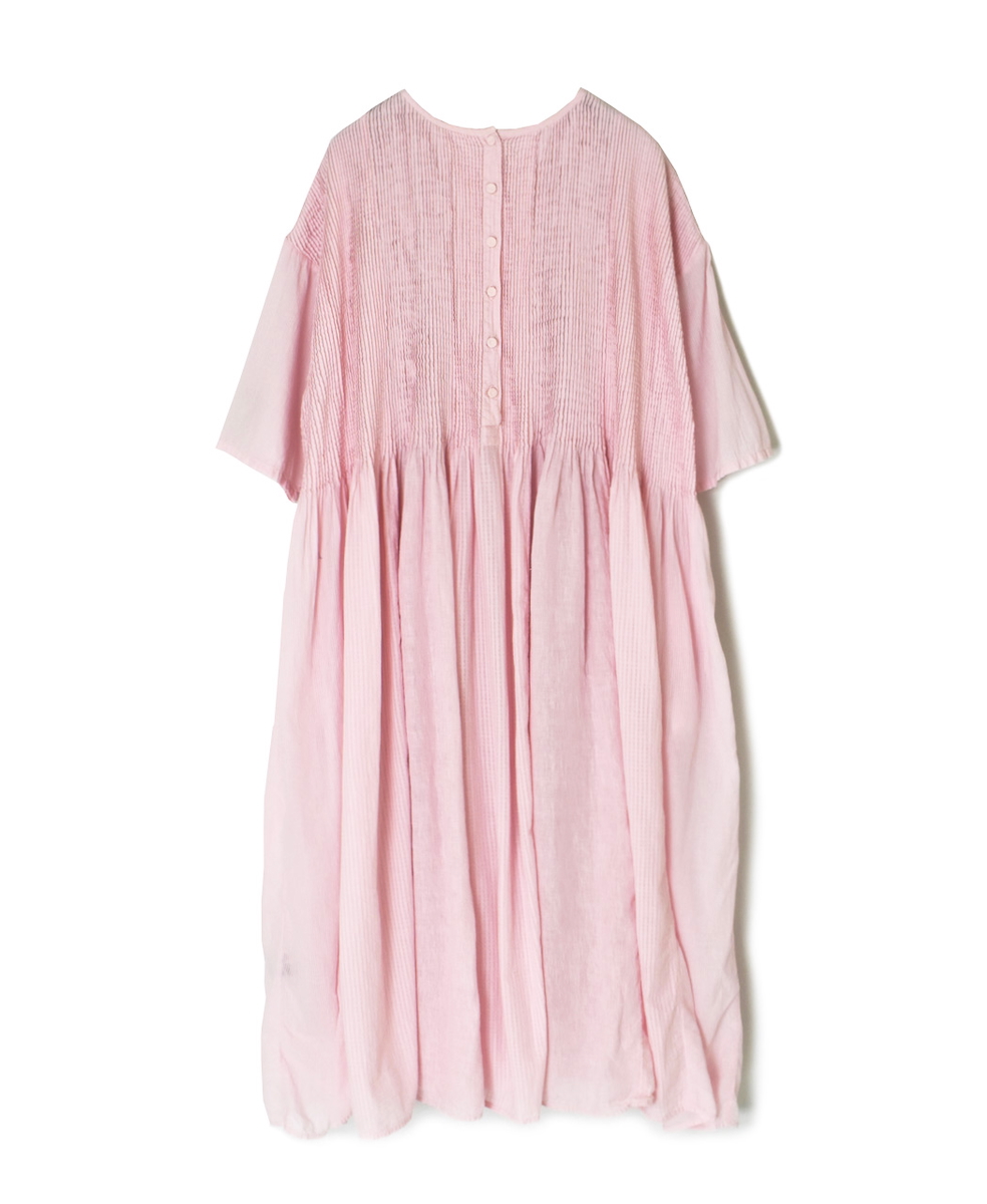 ●NMDS25232D(ワンピース) COTTON&LINEN PATCHWORK(OVERDYE) CREW-NECK S/SL SHIRT DRESS WITH MINI PINTUCK