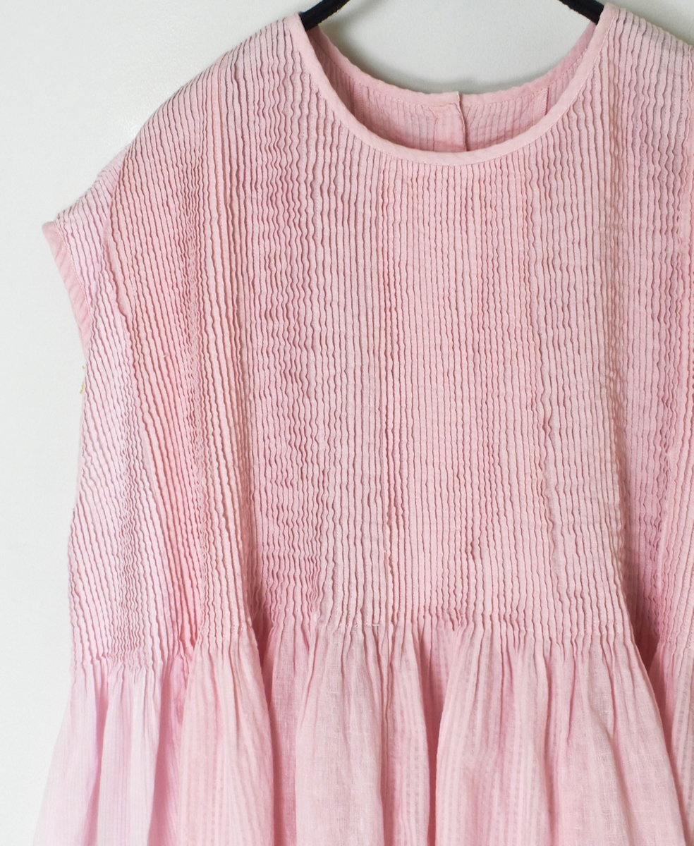 ●NMDS25231D(シャツ) COTTON&LINEN PATCHWORK(OVERDYE) CREW-NECK F/SL SHIRT WITH MINI PINTUCK