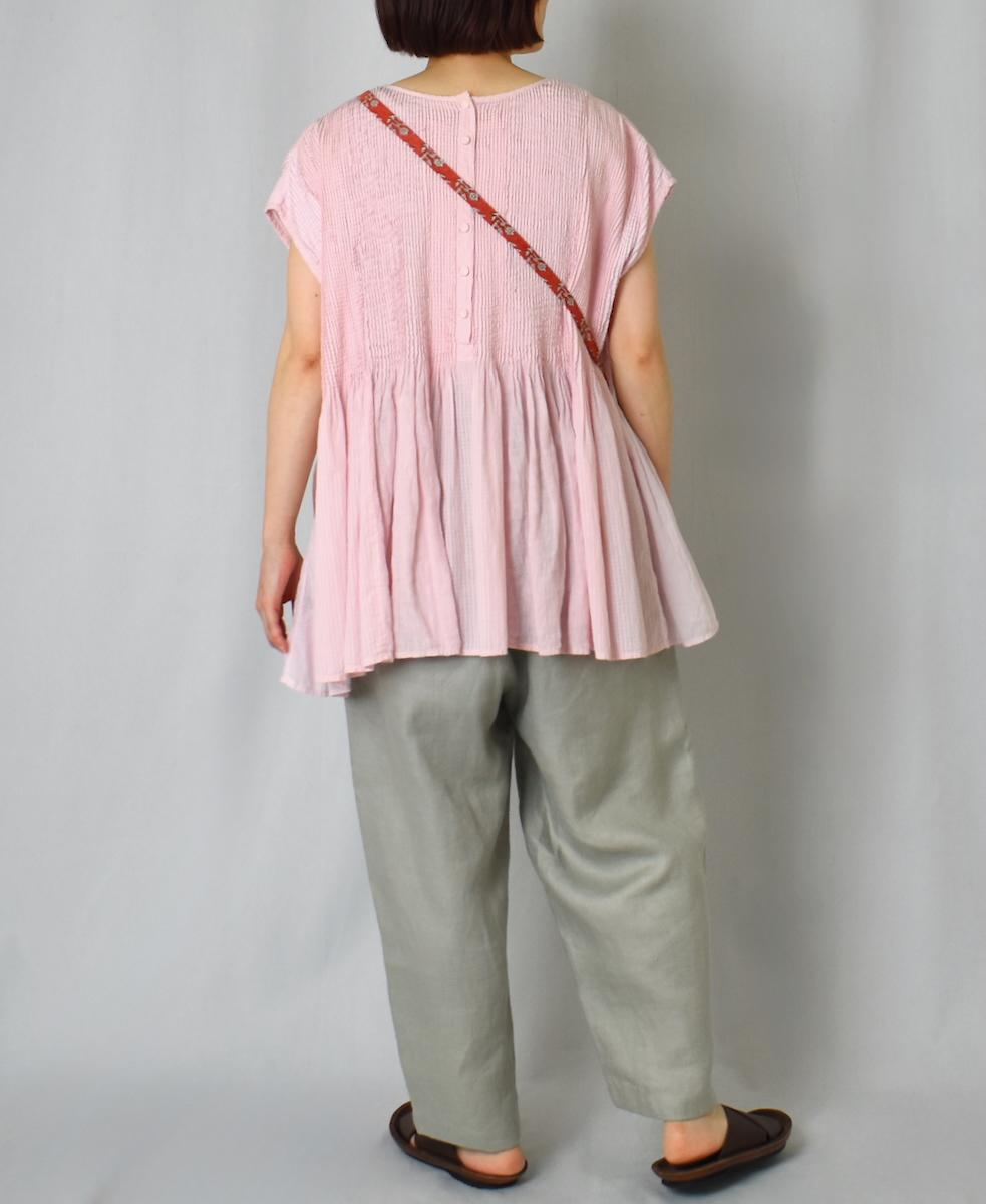 ●NMDS25231D(シャツ) COTTON&LINEN PATCHWORK(OVERDYE) CREW-NECK F/SL SHIRT WITH MINI PINTUCK